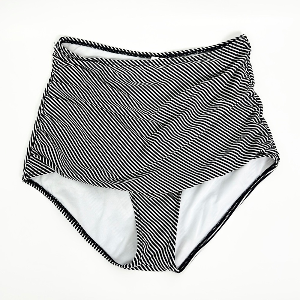 COCOSHIP | 🐼 Black & White Striped Pinup Style High-Rise Bikini Bottoms